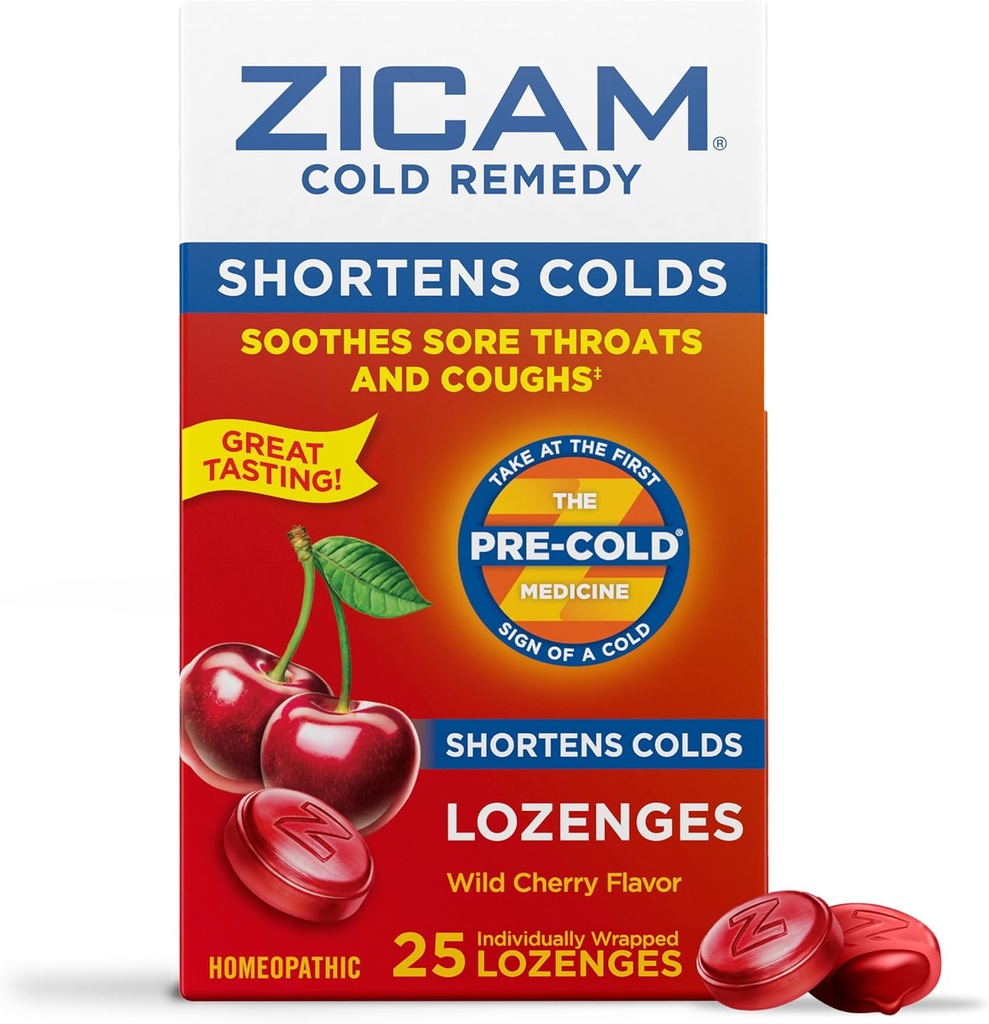 Zicam Cold Remedy Brit Lozenges, Wild Cherry Flavor, Homeopathic, Soothes Sore Throat ve Coughs, Cold Shorting Medicine, Shortens Cold Duration, 25 Count,