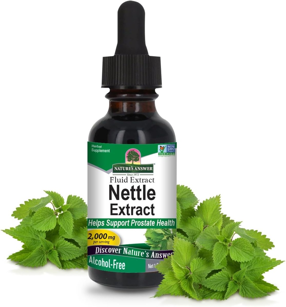 Nature's Answer Nettle Leaf 1oz Extract | Prostate Suppot | Interd Dark Green Nettle Leaf Herbal Supplement | Non-GMO, Kosher, Gluten-Free, & Alkol-Free | Single Count
