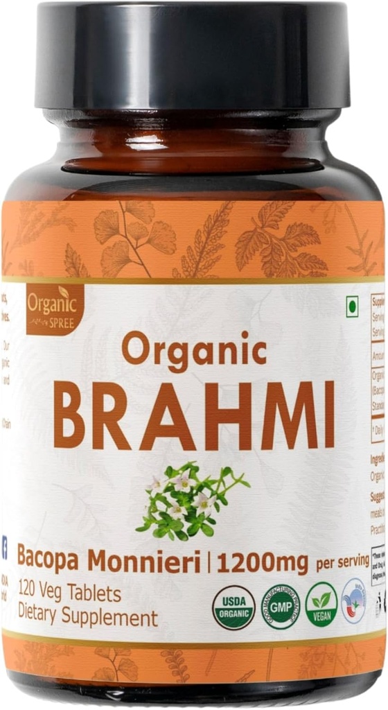 Brahmi 120 Tablet - USDA Organik Bacopa Monnieri Supplement - Destekler Focus, Calm & Memory – Herbal Nootropic*