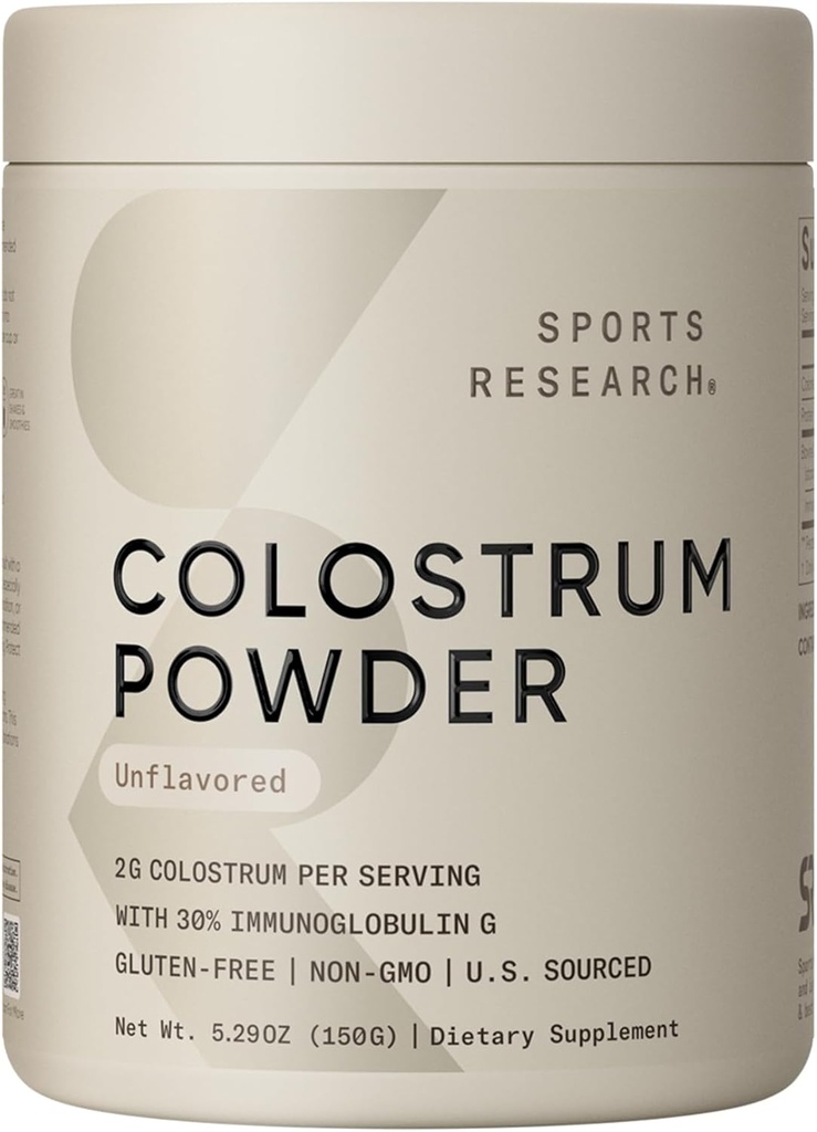 Sports Research® Bovine Colostrum Toz - Mix, Single Materials Superfood - Immunity Support & Gut Health w/IgG Antibodies - U.S. Sourced · Non-GMO · Gluten Free - 75 Hizmet (Unflavored)