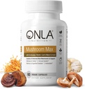 ONLA Vegan Mushroom Supplement - 10in-1 Lions Mane Mushroom, Reishi Mushroom, Cordyceps, Shiitake - Mushroom Capsules for Immune System, Natural Brain Supplements for Memory and Focus (60 Cap)