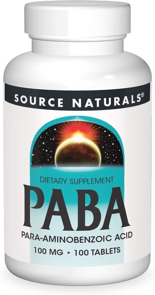 Source Naturals PABA - para-Amino Benzoic Asit, 100 mg Diyet Tamam - 100 Tablet