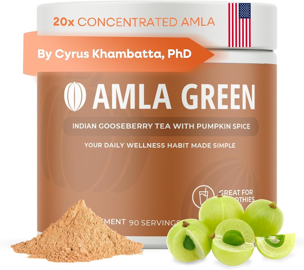 Amla Powder Superfood Supplement with Pumpkin Spice, 20x Εξαιρετικά συμπυκνωμένη Άμλα, Κατασκευασμένη με κανέλα, Τζίντζερ, Μοσχοκάρυδο, Γαρύφαλλα, Μπαχαρικά, Κάρδαμο, Ινδικά φραγκοστάφυλα, Κολοκύθια, 90 Σερβιέτες