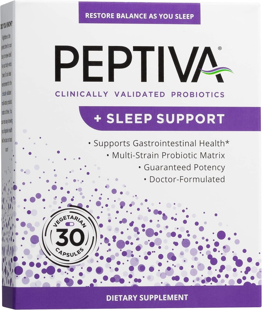 Peptiva 26 Milyar CFU Probiyotik ve Uyku Desteği - Klinik olarak Multi-Strain Probiyotik - Lactobacillus ve Bifidobacterium, Melatonin - 30