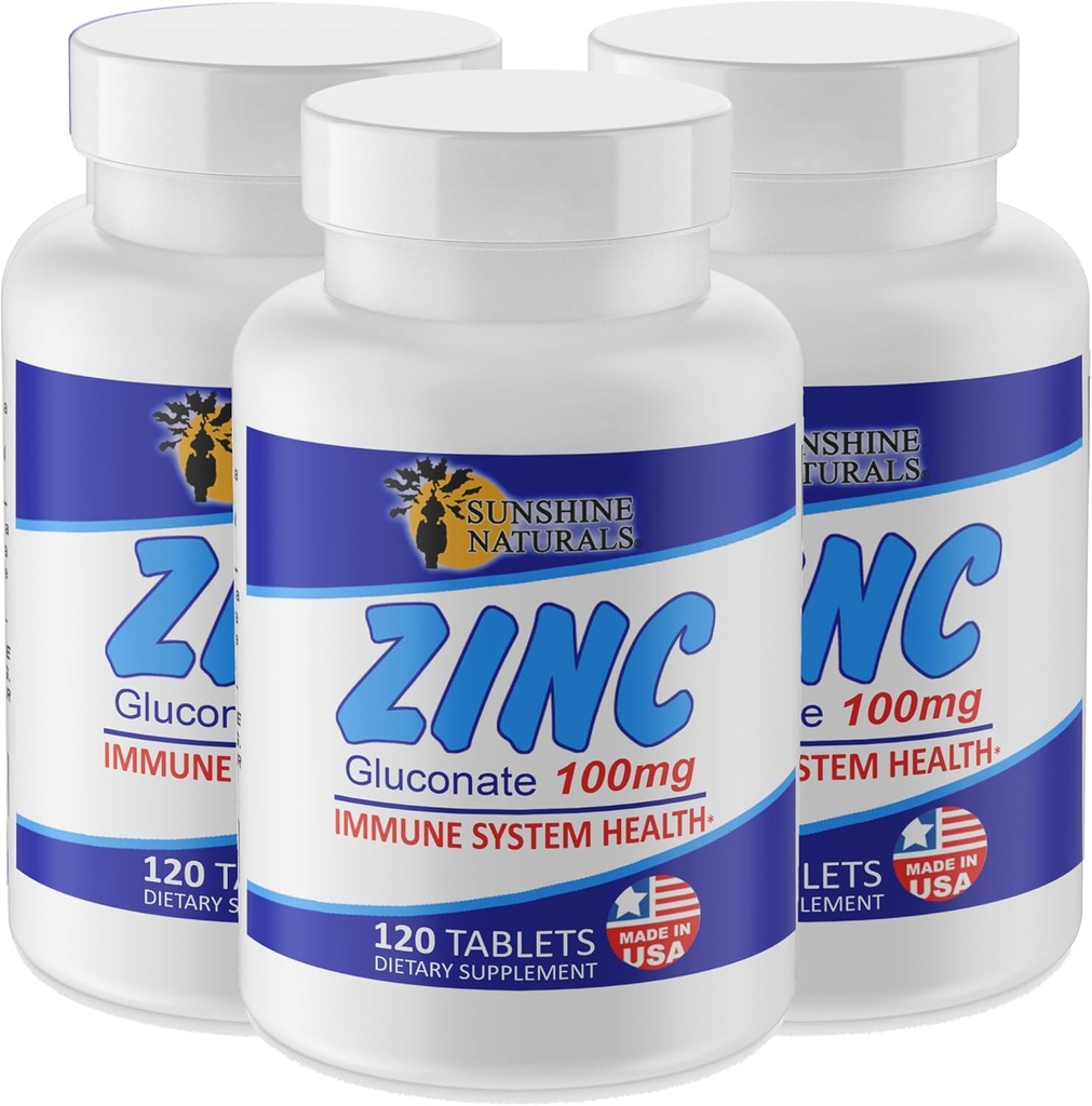 Sunshine Naturals Zinc Gluconate Mineral Supplement – Υποστηρίζει το ανοσοποιητικό σύστημα, προάγει την επούλωση, βελτιώνει την υγεία του δέρματος, παρέχει αντιοξειδωτική άμυνα – 100mg, 120 δισκία, υψηλή ισχύς