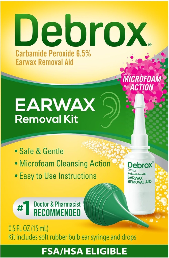 Debrox Ear Wax Removal Kit, Bulb Syringe & 0.5 Fl Oz Ear Wax Removal Drops with Carbamide Peroxide