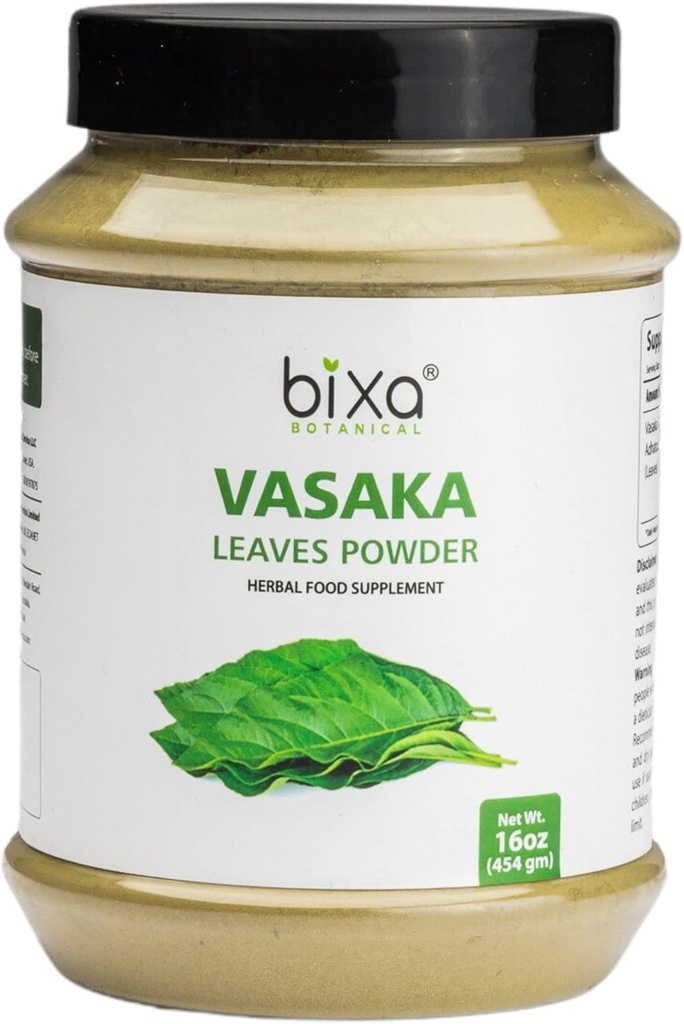 Bixa BOTANICAL Vasaka Leaf Toz | Adhatoda vasaka | 1 Pound / 16 OZ | Ayurvedic Herbal Supplement to Reduce Extra Pitta (Heat) From Body | Gluten Free, Non-GMO, Steam Tedavi Edildi, Vegan, 100% Saf.