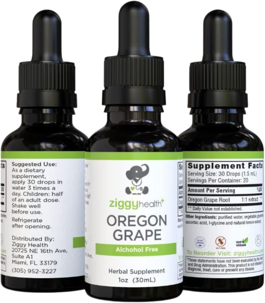 Premium Organik Oregon Grape Root Tincture - Alkol-Free Extract, 1oz | Herbal Support | Ziggy Health