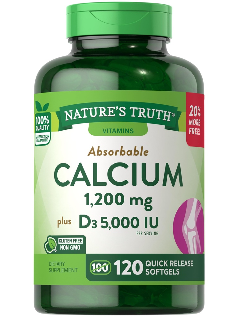 Nature's Truthuba 1200 mg Plus Vitamin D3 5000 IU Supplements, 120 Count (Pack of 3)