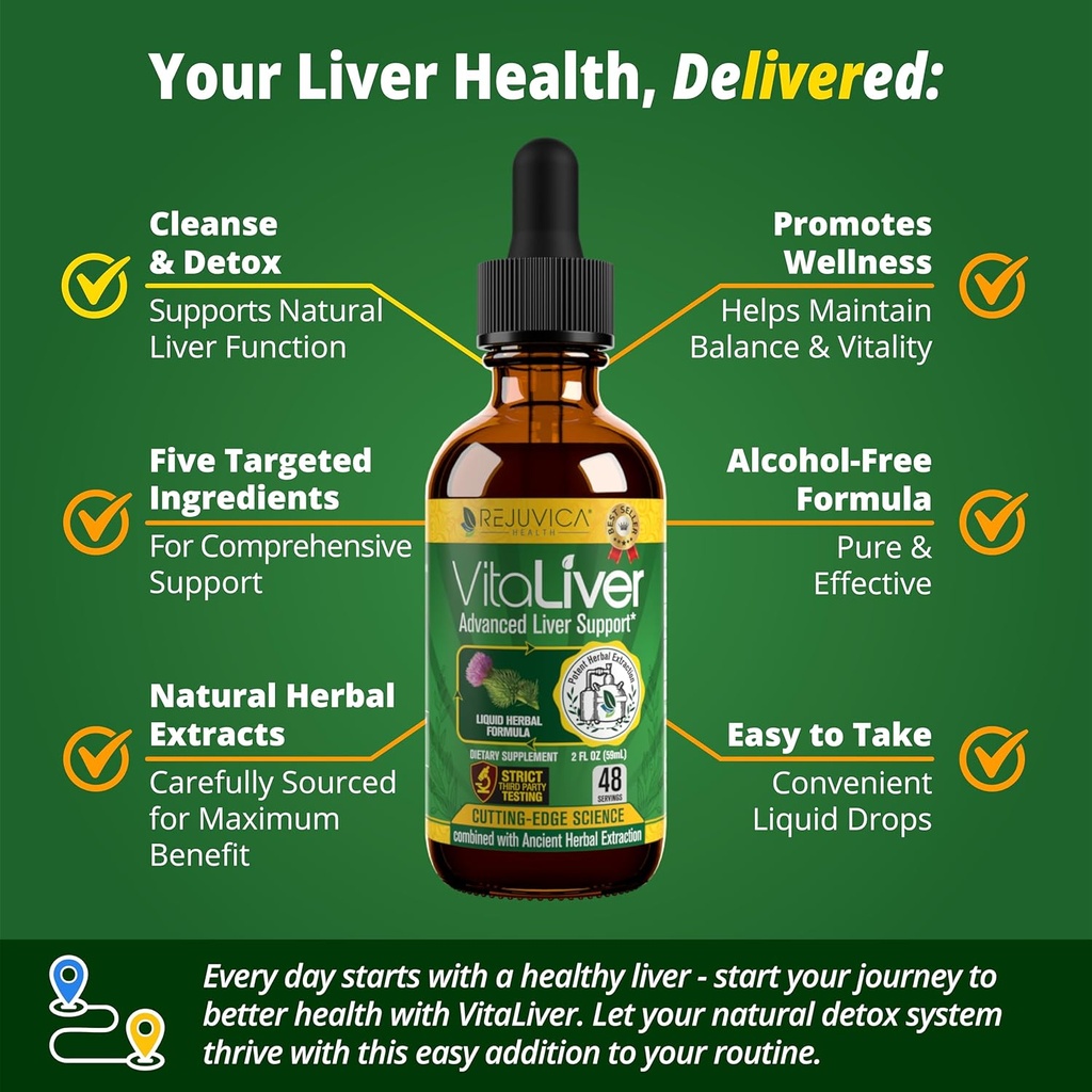 VitaLiver - Liver Health Supplement - Support Liver Cleanse & Detox - Apsiyon için Sıvı Teslimat - Süt Butle, Artichoke, Chanca Piedra, Dandelion & More!
