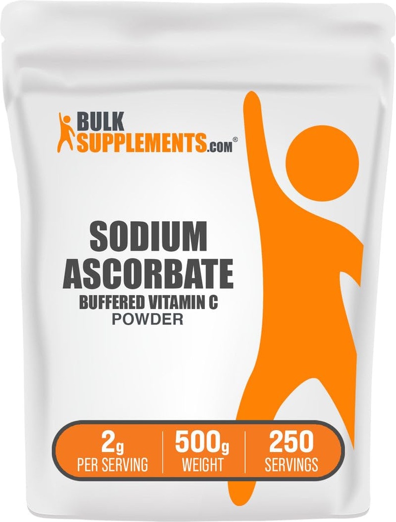 BulkSupplements.com Ασκορβικό Νάτριο σε σκόνη - για την υποστήριξη του ανοσοποιητικού, Ασκορβικό Νάτριο Βιταμίνη C - Buffered Βιταμίνη C, Χωρίς γλουτένη, 2g ανά Σερβίρισμα, 500g (1.1 lbs) (Συσκευασία των 1)