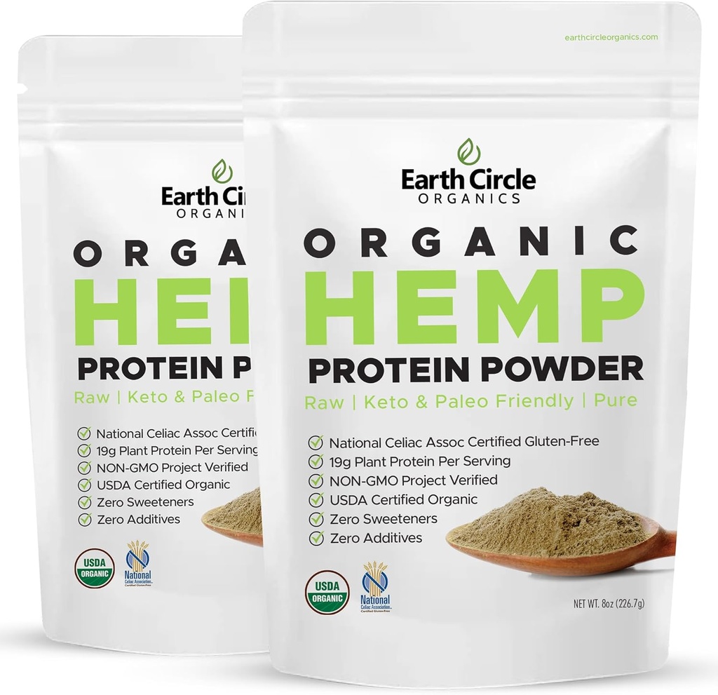 Dünya Çemberi Organik Hemp Protein Tozu, Lab% 100 Gluten Free, Plantive & Vegan Raw Protein Tozu - İndük için Mükemmel, Ön & Post Workout (8oz, 2)
