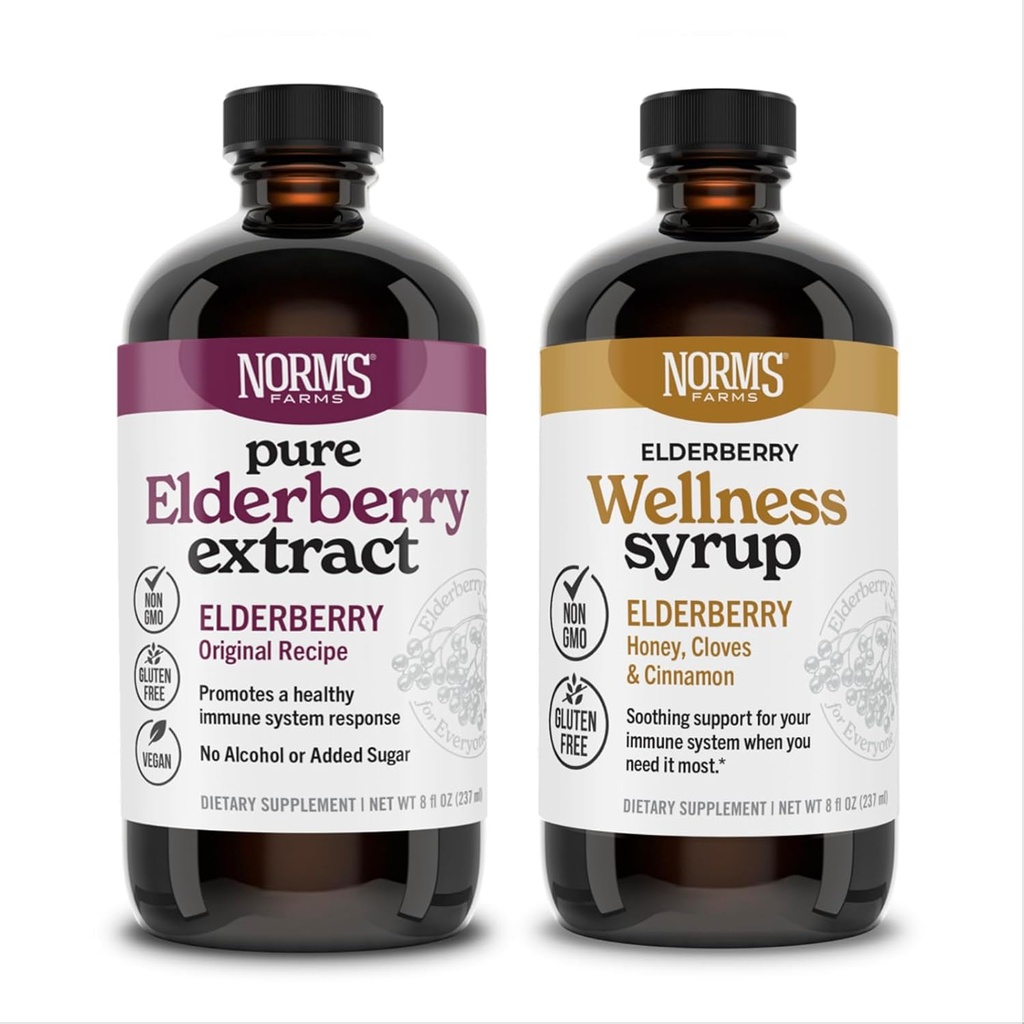Norm's Farms Elderberry Extract & Wellness Syrup Sche 2 PK - Immune Support Elderberry Syrup for Kids & Yetişkinler - ABD'de, Pure, Potent, Natural Materialss, Vegan, Gluten-Free, Non-GMO - 8 Oz