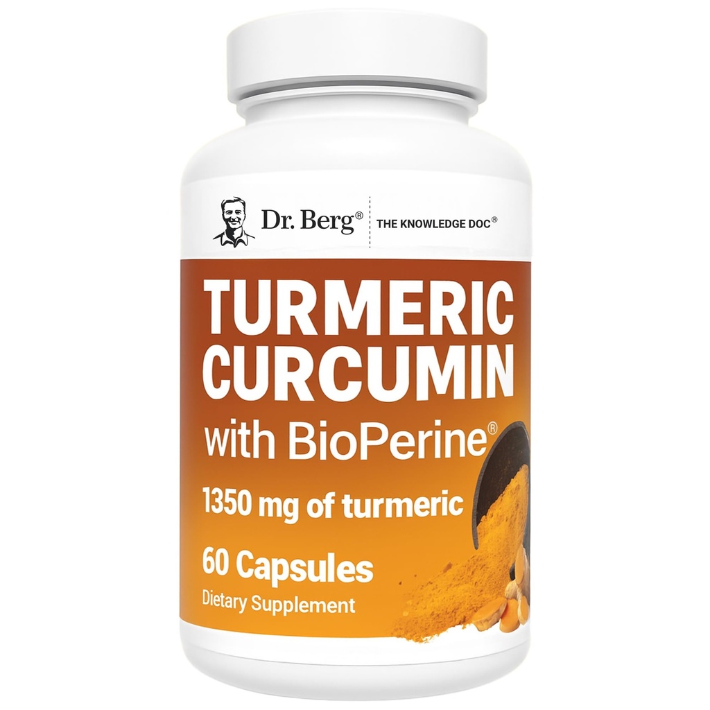 Dr. Berg (Only 2 Per Day) Turmeric Supplement with Black Pepper (BioPerine) - 1350 mg Turmeric Curcumin Supplement with 95 Curcuminoids – Turmeric Curcumin with Black Pepper – 60 Turmeric Capsules