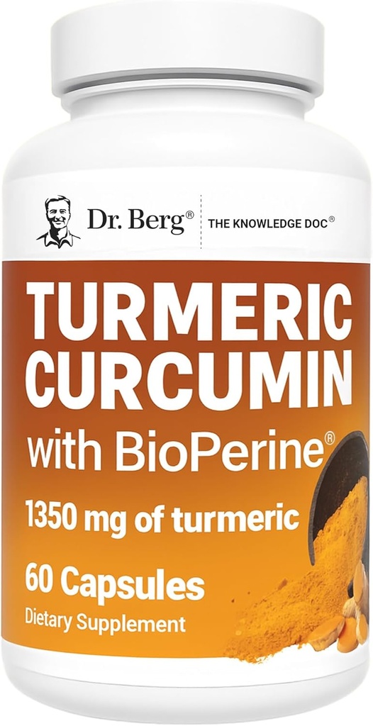 Dr. Berg (Only 2 Per Day) Turmeric Supplement with Black Pepper (BioPerine) - 1350 mg Turmeric Curcumin Supplement with 95 Curcuminoids – Turmeric Curcumin with Black Pepper – 60 Turmeric Capsules