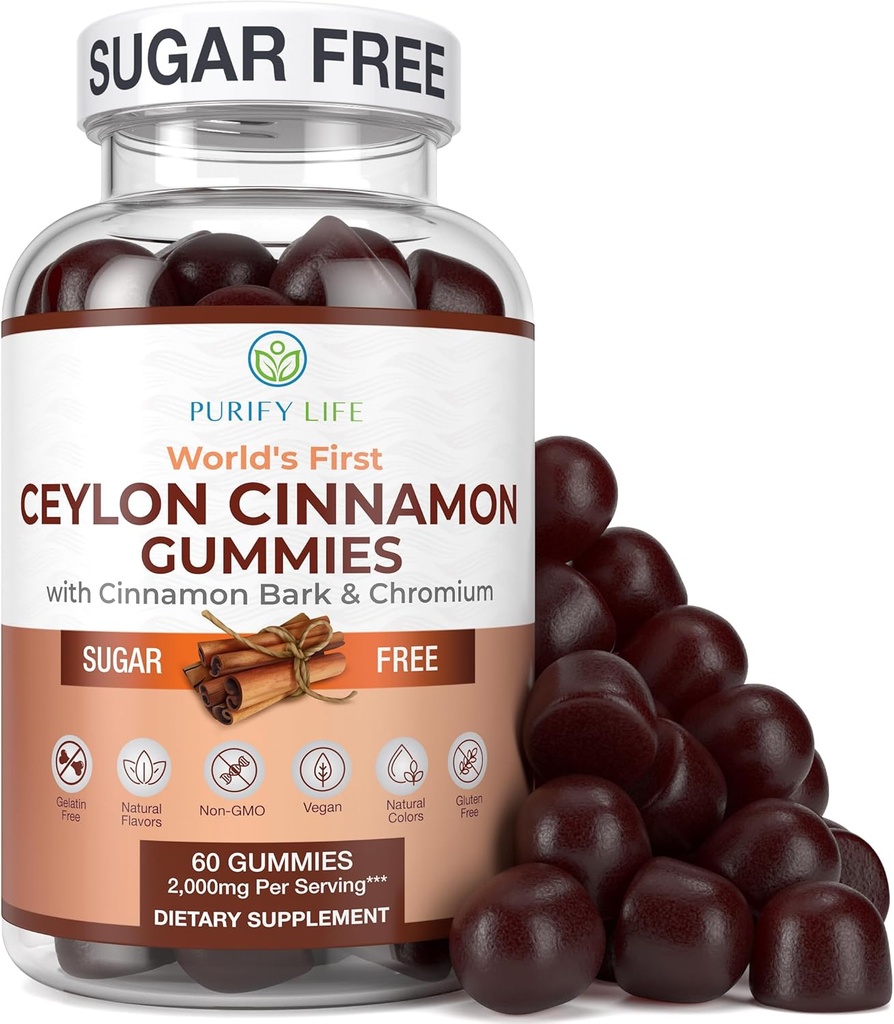 Sugar-Free Ceylon Cinnamon Gummies (2,000 mg/Serving) Ceylon Cinnamon Supplement for Brain Health, Vegan, Gluten-Free, Ceylon Cinnamon Capsules, Pills, Toz, Ekstraksiyon (60 Chews)