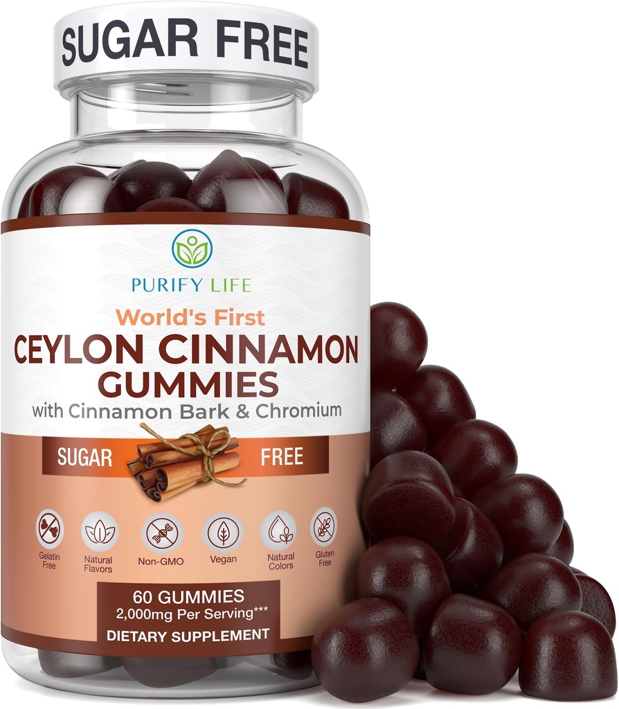 Sugar-Free Ceylon Cinnamon Gummies (2,000 mg/Serving) Ceylon Cinnamon Supplement for Brain Health, Vegan, Gluten-Free, Ceylon Cinnamon Capsules, Pills, Toz, Ekstraksiyon (60 Chews)