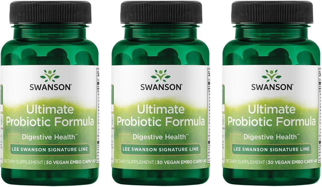 Swanson Ultimate Probiotic Formula Digestive Health Immune System Support 66 Δισεκατομμύρια CFU Prebiotic NutraFlora scFOS 30 DRcaps Veggie Caps (Caps) (3 Pack)