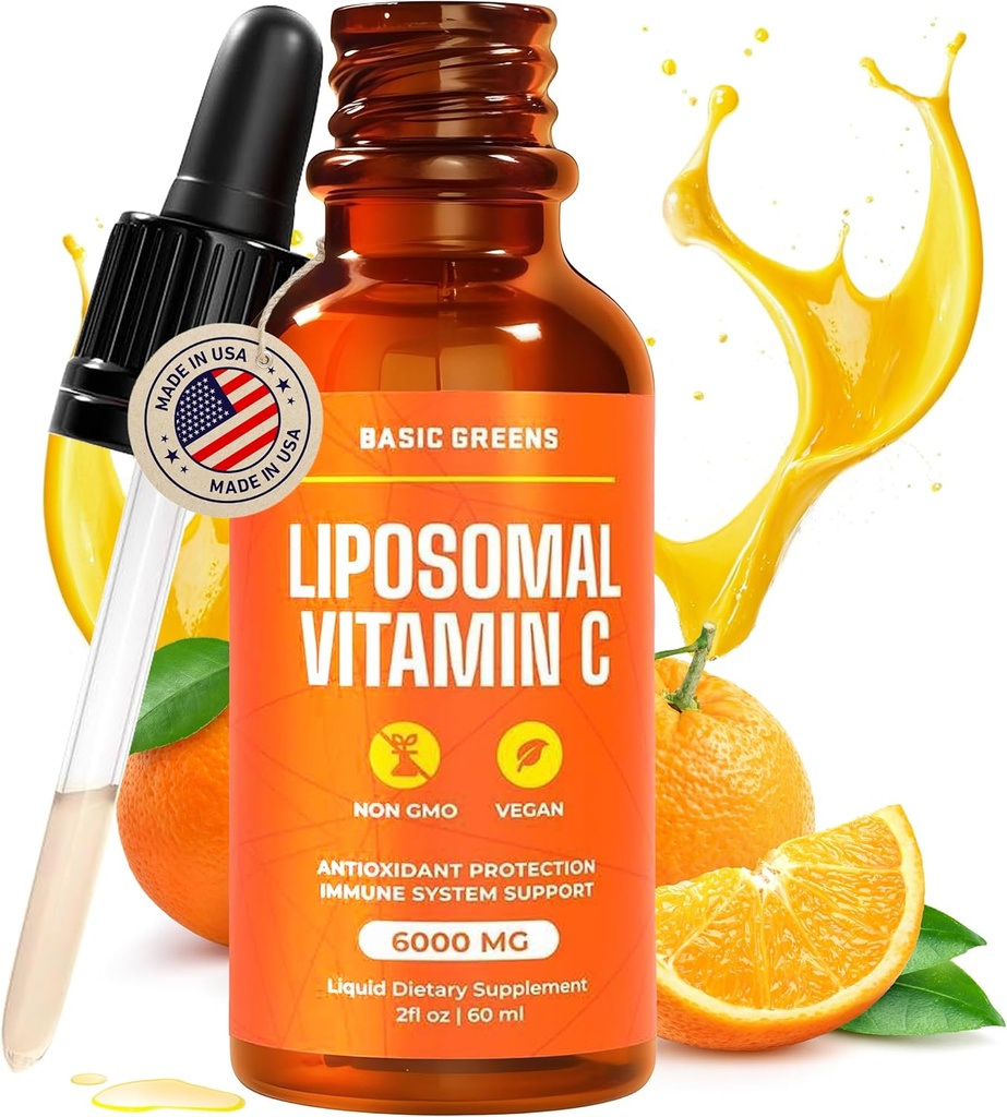 Liposomal Vitamin C Sıvı 6000 mg - Immune Support, Antioksi & Skin Health - Non-GMO, Vegan, Gentle Formula - 2 fl ozz