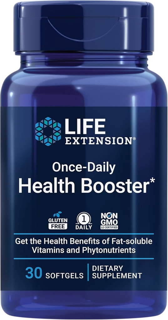 Life Extension Once-Daily Health Booster, Vitamins E, K1 & K2, phospholipids, Fat-Soluble nutrients for Eye Health, Bone Health, Heart Health, Gluten-Free, 1 Daily, Non-GMO, 30 softgels