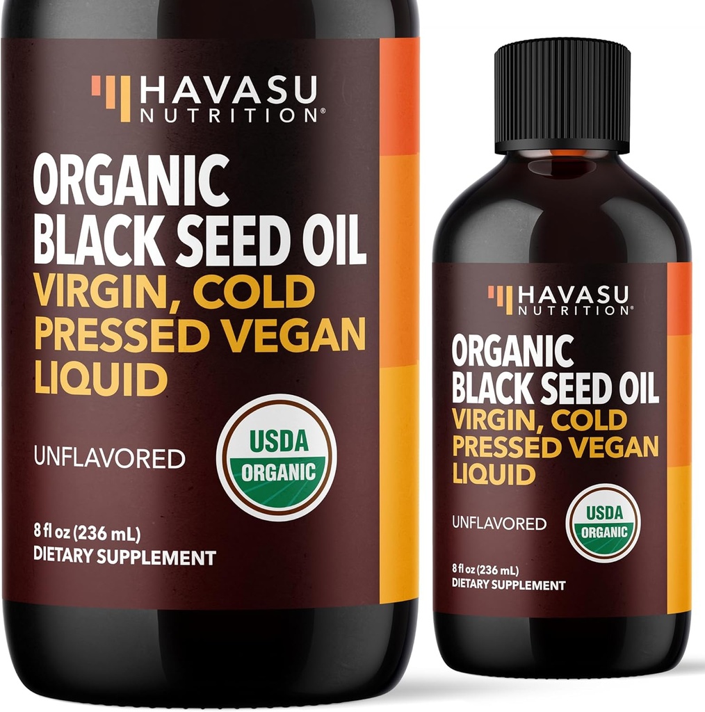 Organik Black Seed Oil Cold Pressed Liquid - Black Cumin Supplement for Immune System Function, Digestive Support, Hair Nourishment & General Health - 8 Fl Oz - Unflavored, Non-GMO, Vegan