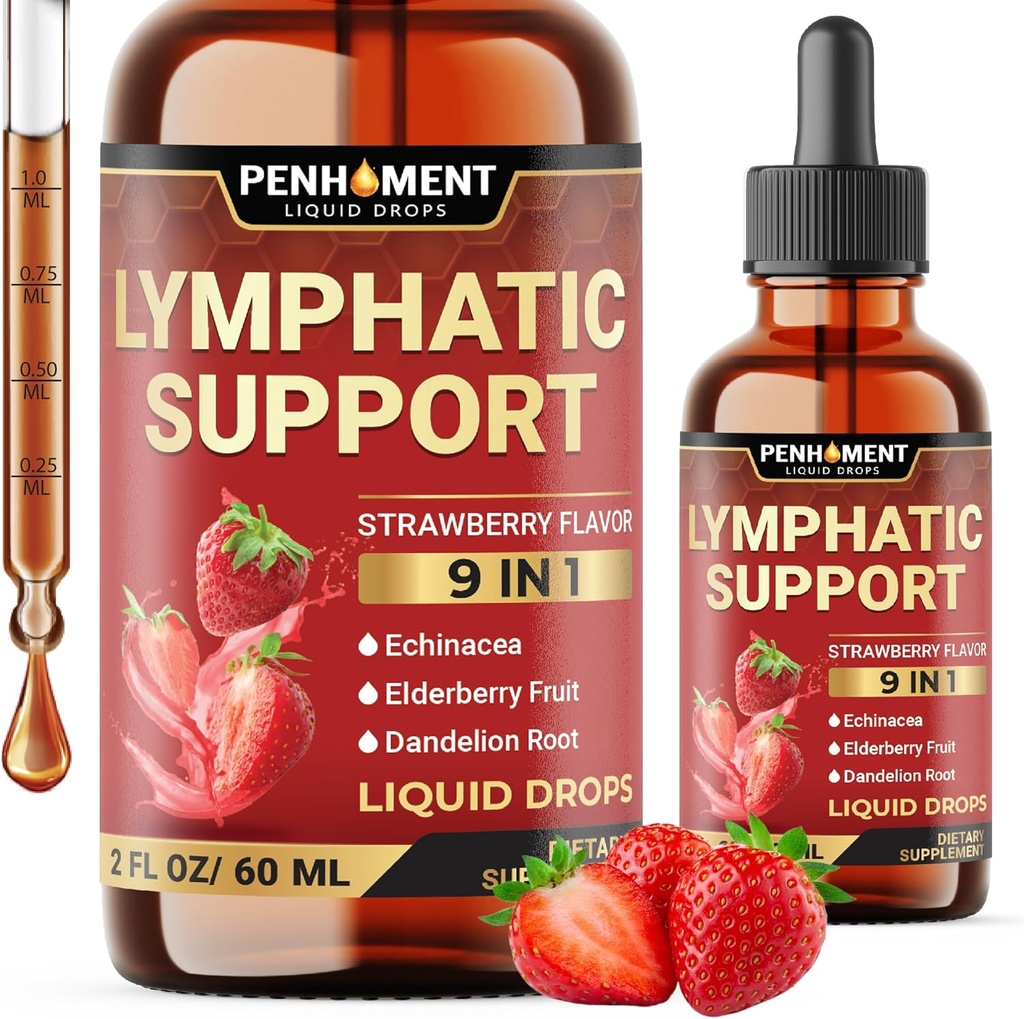 9in1 Lymphatic Drainage Drops Supplement - Echinacea | Elderberry | Dandelion | Rosehip | Cleavers | Calendula | Burdock - Lymph System Liquid Extract - Immune, Cleansing - 2 Fl Oz - 60 Gün