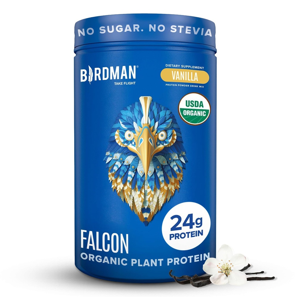 BIRDMAN Falcon Organik Vegan Protein Toz Vanilla, 24g protein, Sugar Free, Probiyotiks, Low Carb, Keto Friendly, Dairy Free, Lactose Free, Non Whey, Plant Based Pea Protein Toz - 18 Hizmetler
