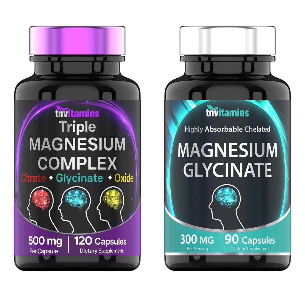 Τρίκλινο σύμπλοκο μαγνησίου 500mg (120 κάψουλες) & Γλυκινικό μαγνήσιο 300mg (90 κάψουλες)