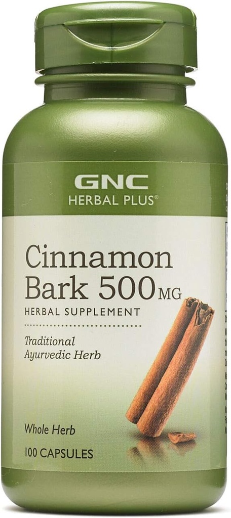 GNC Herbal Plus Cinnamon Bark 500 mg Supplement, Geleneksel Ayurvedic Herb, 100 Hizmet