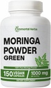 Moringa Capsules, 1000 mg Strength, 20:1 Pure Moringa Leaf Toz, Digestive & Immune Support Green Superfood, Non-GMO & Gluten Free