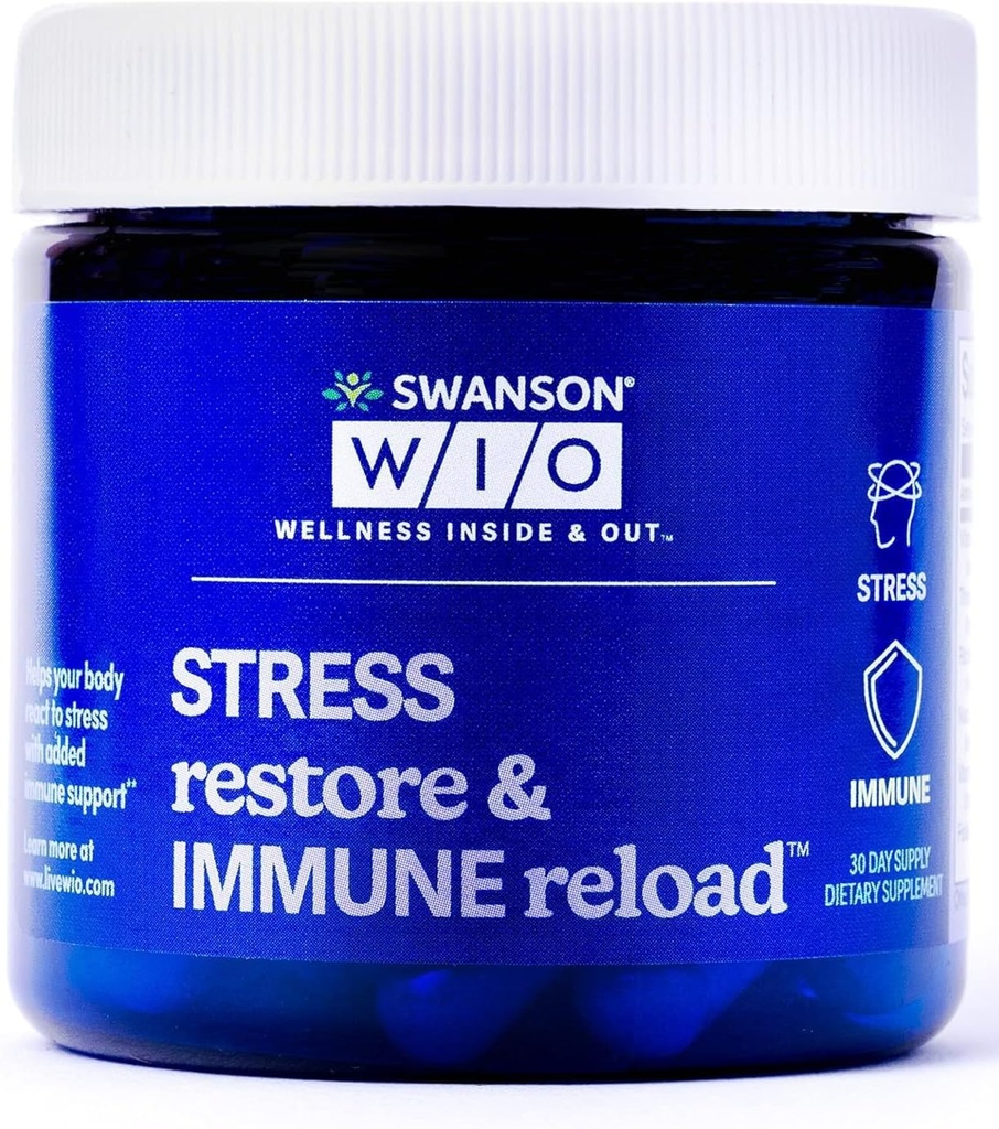 Swanson WIO Stres Geri Döndü ve Immune Reload Stres Desteği, Immune Defense, B Vitamins, C, Biotin, PABA, Wellness, Immune Health - 4 oz Şişe, 30 Capsules (30-Day Supply)