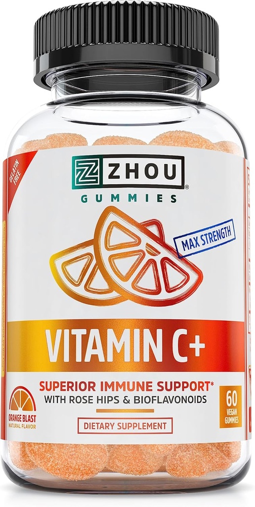 Zhou C Vitamin+ Gummies - Yetişkinler ve Çocuklar için C Gummies, Immune Support için Bioflavinoids ve Acerola ile Gummy için 270 mg - 60 Vegan Gummies