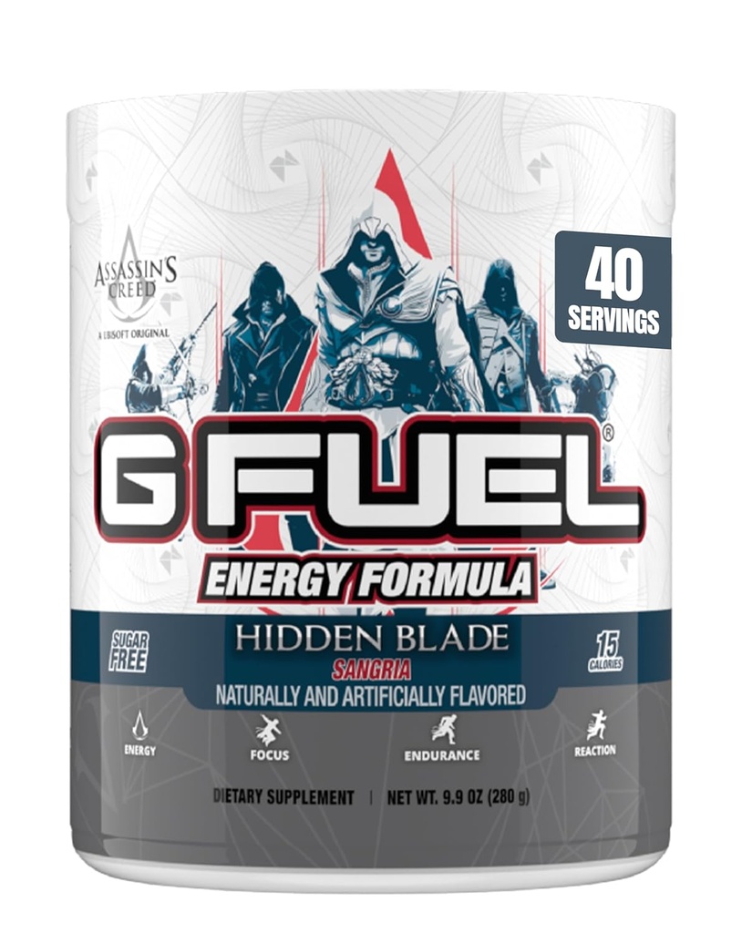 G Yakıt Assassin's Creed Hidden Blade Energy Drink Toz, Pre Workout Caffeine Mix for Game, Sugar Free Focus replica, Vitamin + Antioksis, 9.9oz (Sangria, 40 Hizmet)