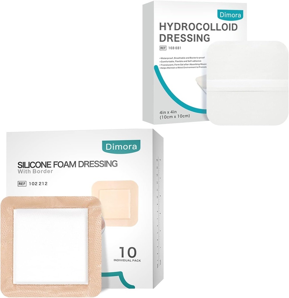 Dimora Hydrocolloid Yara Giying10 Pack 0.3mm + Silikon Köpük Sınırı 6"x6 ile Giyiyor