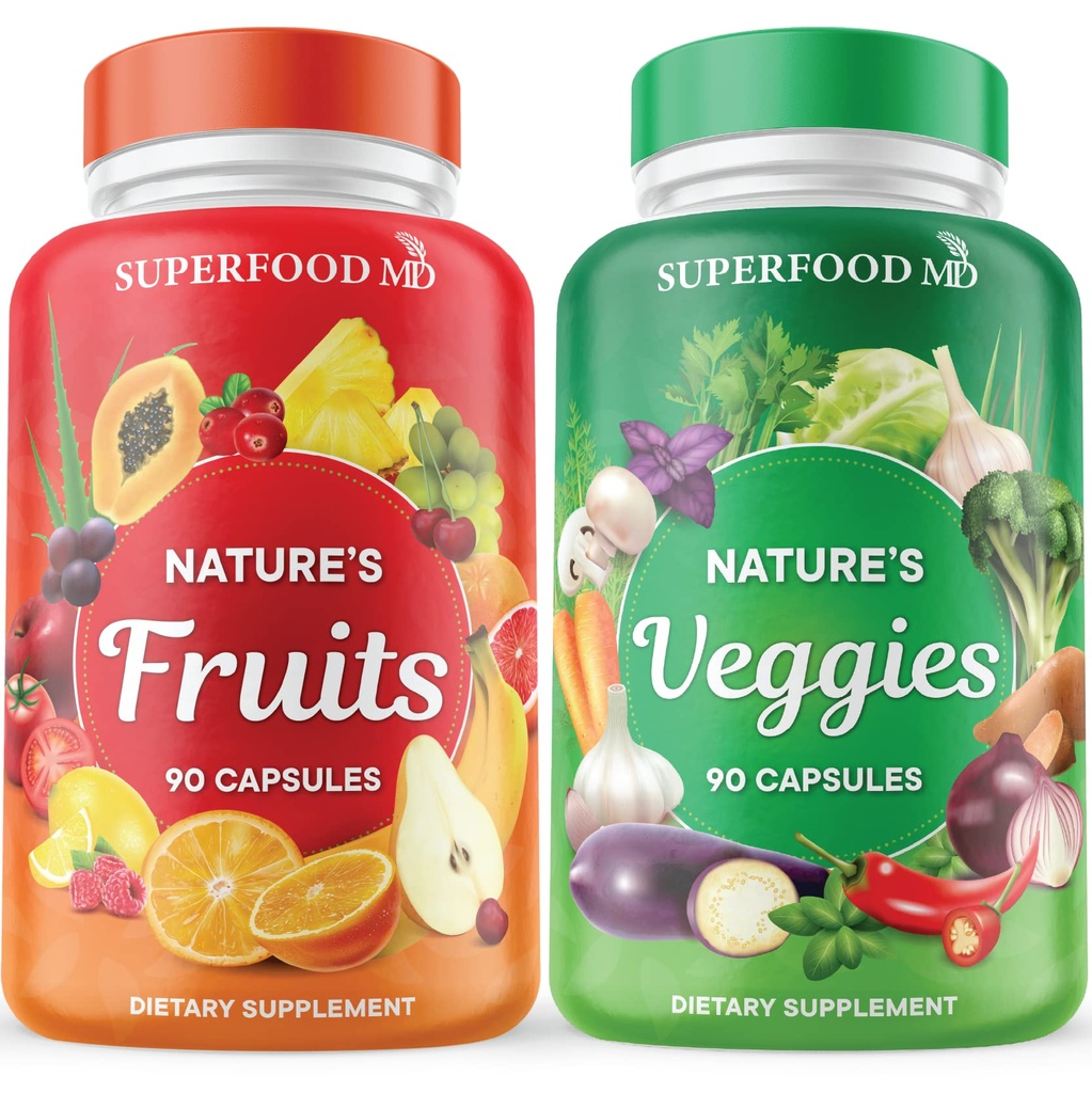 Superfood MD Meyveleri ve Veggies Supplement - Tüm Gıda Doğal Superfoods - Aloe Vera ile - Soy Free- 90 Kont (Pack of 2)