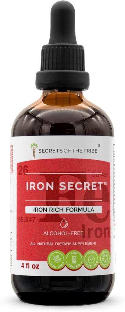 Kabilenin Sırları - Iron Secret, Iron Rich Formula, Herbal Supplement Mixs Alkol Özgür Sıvı Türlü 4 Fl Oz