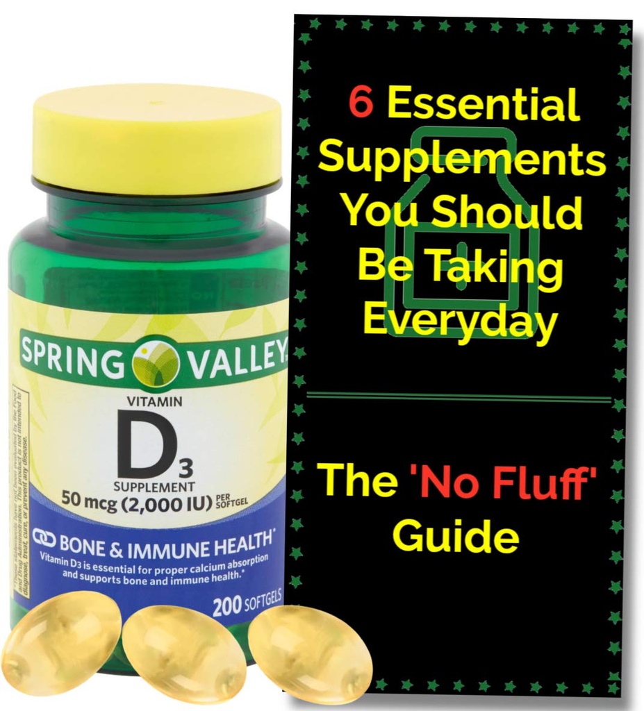 D3 2000iu Softgels (50 mcg) (200 Kont - 6+ Ay Supply) Bone & Immune Health from Spring Valley. + 'No Fluff' Supplement Guide
