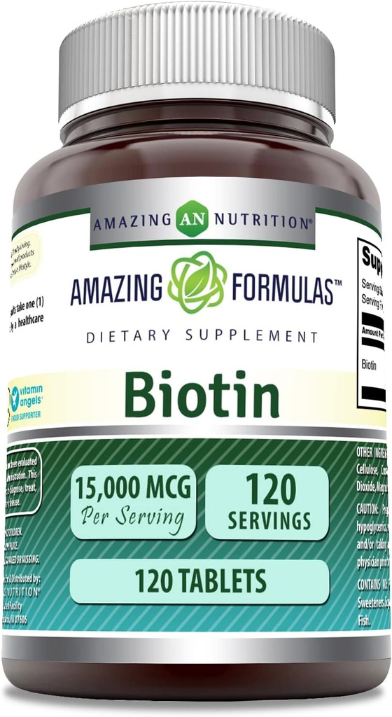 Amazing Formulas Biotin Supplement | 15000 Mcg Per | 120 Tablet | Non-GMO | Gluten Free | Made in USA