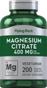 Piping Rock Magnezyum Citrate | 400 mg | 200 Caplets | Vegetarian, Non-GMO, Gluten Free Supplement
