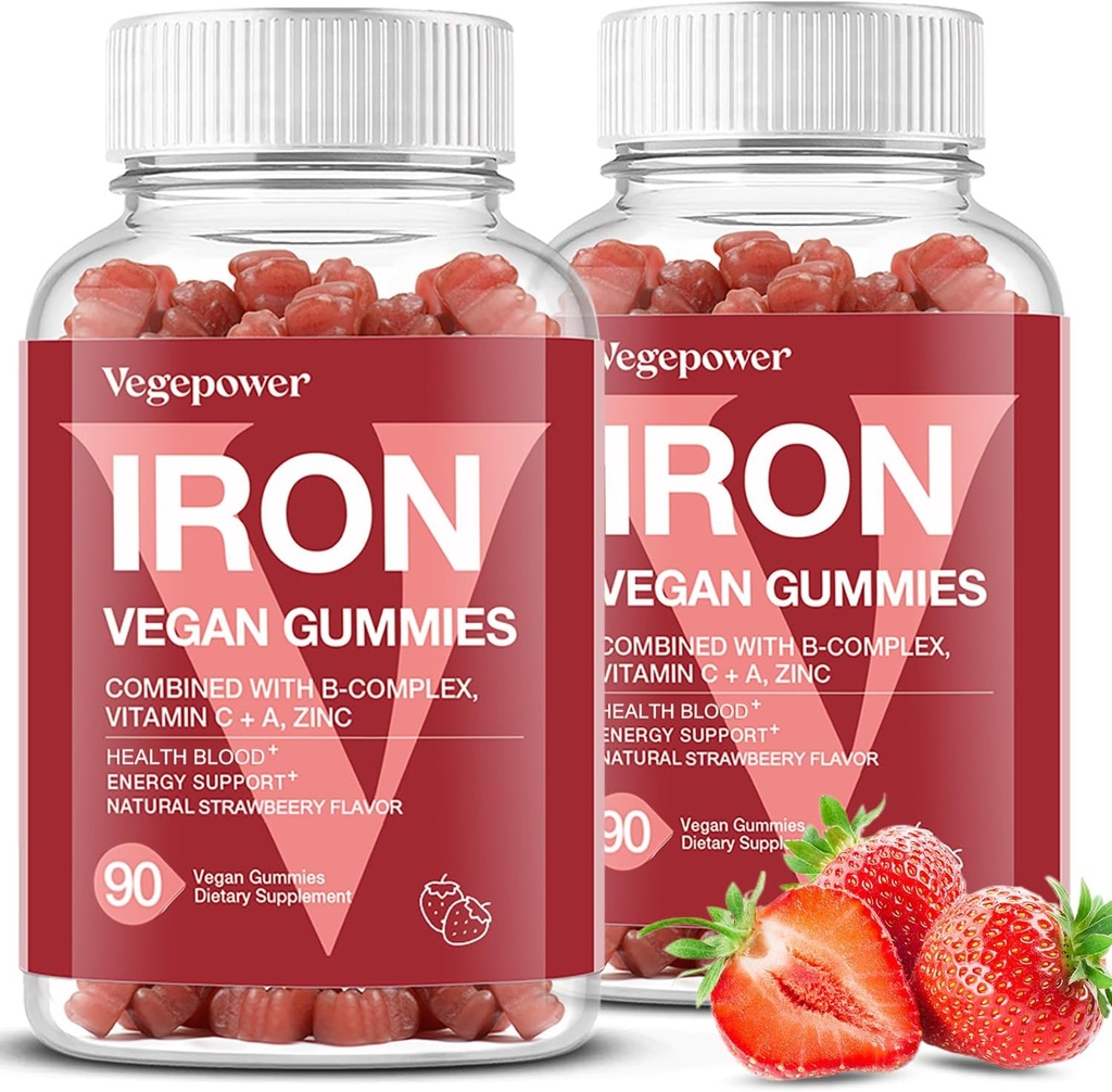 Συμπληρώματα Iron Gummies για γυναίκες & παιδιά - Πολυβιταμίνη με Iron Gummy για οξυγόνο αίματος, Great Tasting Gummies με βιταμίνη C για μέγιστη απορρόφηση, Vegan Chewable (180 Count, Φράουλα)