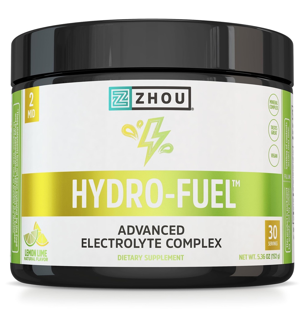 ZHOU Hydro-Fuel - Elektrolytes Toz, Sugar Free Hydration Drink Mix w/Magnesium, çinko, Pyum & sodyum, Nutrients, Minerals & Coconut Water Extract, No Sugar - Lemon Lime, 5.36 oz (30 hizmet)