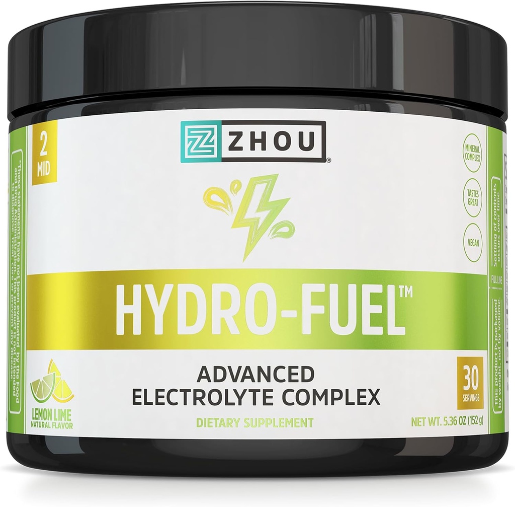 ZHOU Hydro-Fuel - Elektrolytes Toz, Sugar Free Hydration Drink Mix w/Magnesium, çinko, Pyum & sodyum, Nutrients, Minerals & Coconut Water Extract, No Sugar - Lemon Lime, 5.36 oz (30 hizmet)