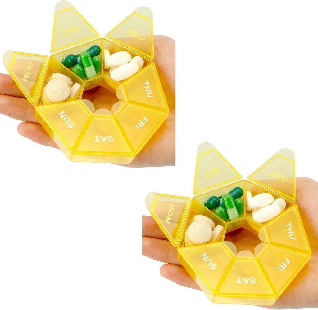 Pill Organizer 2 Pack - 7 Haftalık Küçük Tıp Davası, 1 Zaman Bir Gün Konteyner, Seyahat Sahibi (Yellow)