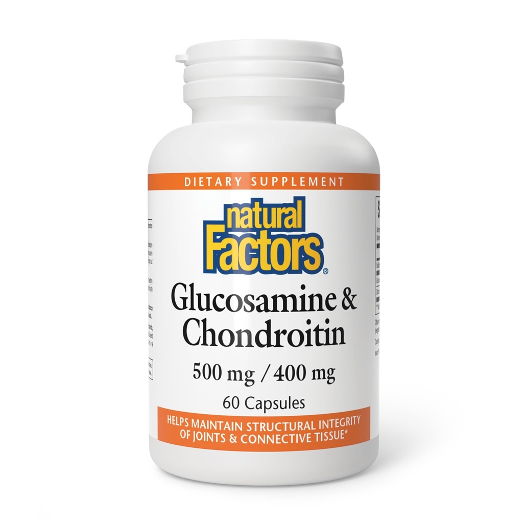 Doğal Faktörler Glucosamine & Chondroitin - Sağlıklı Ortaklar ve Bağlayıcı Dokunu - Non-GMO & Gluten-Free - 60 Capsules (20 Hizmetler)