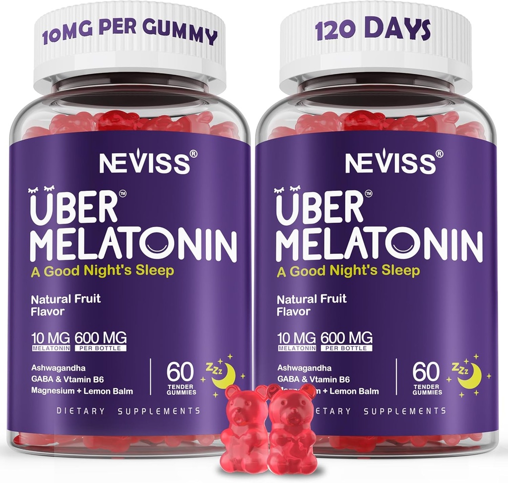 Melatonin Gummies 10 mg 20mg for Yetişkinler, Melatonin 10 mg per Gummy with Ashwagandha, Magnezyum Glycinate, GABA, L-theanine, Valerian Root & Lemon Balm, Rest Support Supplement, Grape Flavor, 2Pack