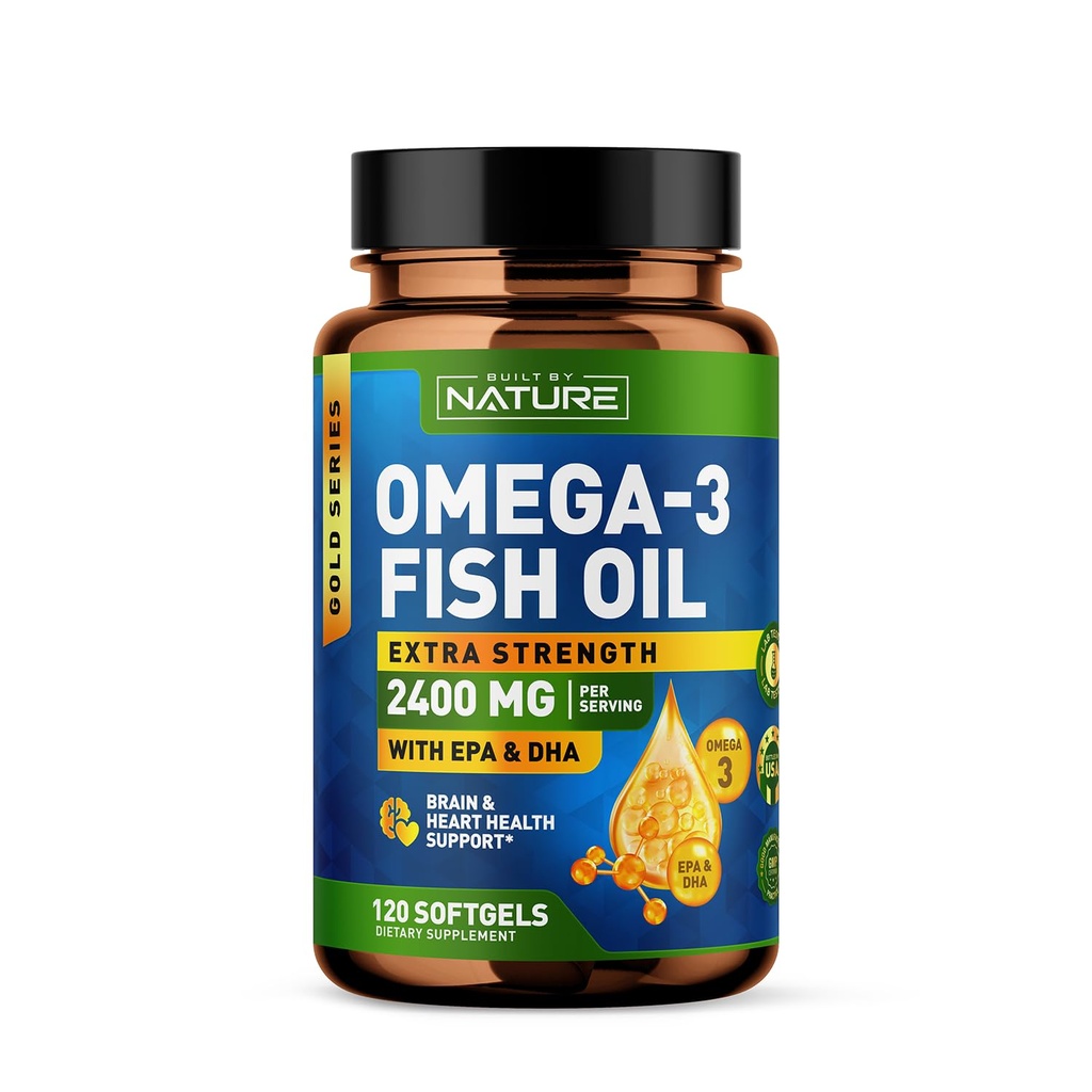 Nature Omega 3 Fish Oil Soft Gels - 2400 mg Fish Oil, 1440 mg Omega 3, 864 mg EPA, 576 mg DHA - Ekstra Kuvvet Beyin ve Kalp Sağlığı Desteği Tamamlandı - 120 Softgels - 2400 mg Fish Oil, 1440 mg Omega 3, 864 mg EPA, 576 mg DHA - Ekstra Güç Beyin ve Kalp Sağlığı Desteği Tamamlandı - 120 Softgels