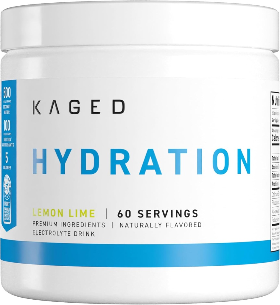 Kaged Hydration Electrolytes Toz | Lemon Lime | Hydra-Charge Sports Drink Mix | Pre, Post, Intra Workout | Low Carb, Vegan, Gluten Free | Supplements for Men & Women | 60 Hizmetler