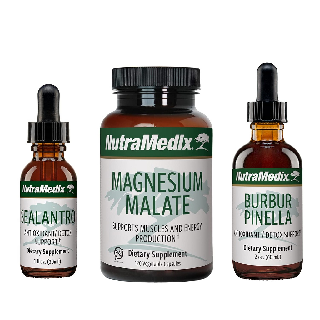 NutraMedix Detox Set - 3Piece Kit with Sealantro, Burbur-Pinella & Malate for Cleansing, Detox & Daily Wellness Support - Plant-Based Liquid Detox Drops & Daily Capsules
