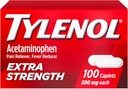 Tylenol Extra Strength Pain Relief Pills, Acetaminophen 500 mg Caplets, Pain Reliever ve Ateşleme Tıp Baş Ağrısı, Backache, Toothache & Minor Arthritis, 100 Count Şişe Şişe Şişe