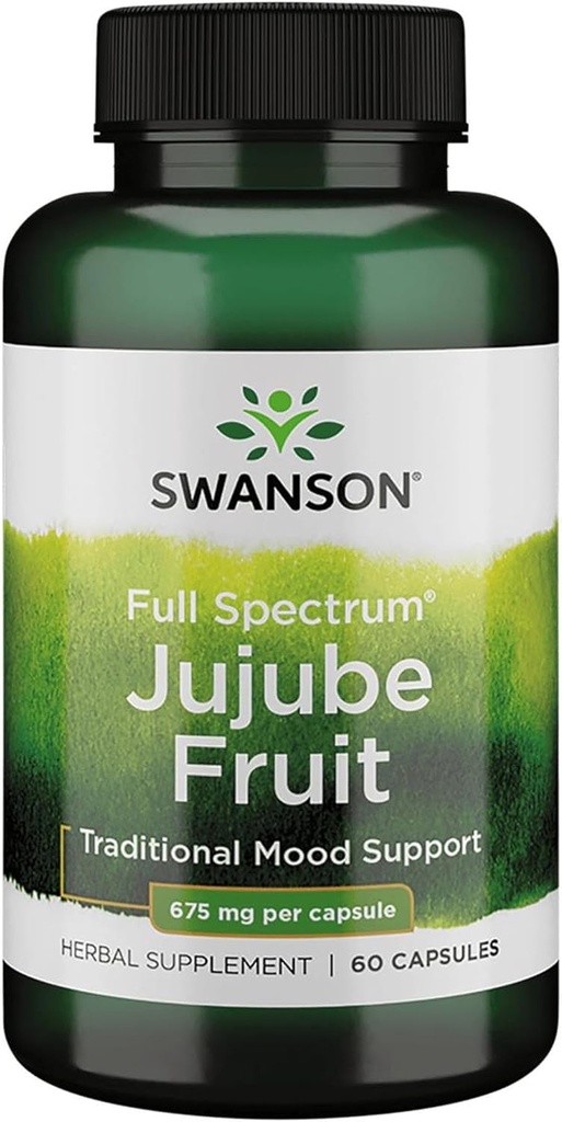 Swanson Jujube Meyvesi - Full Spectrum Herbal Supplement Calm & Relaxed Mind - Doğal Formula Stres ve Destek - (60 Capsules, 675 mg Her)